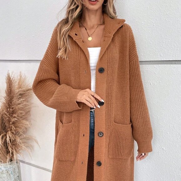 Dual Pocket Drop Shoulder Hooded Cardigan - Picture 3 of 5